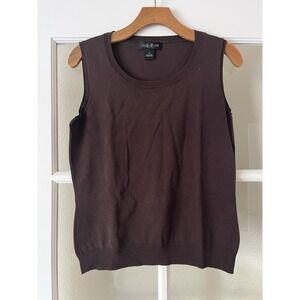 August Silk Blend Tight Knit Light Weight Sweater Tank Top Women's Brown M